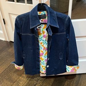 Liz Logie size 6 denim jacket with pique floral lining